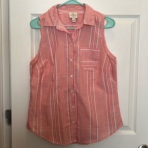 St John’s Bay Coral and white striped Sleeveless Button Down Blouse EUC